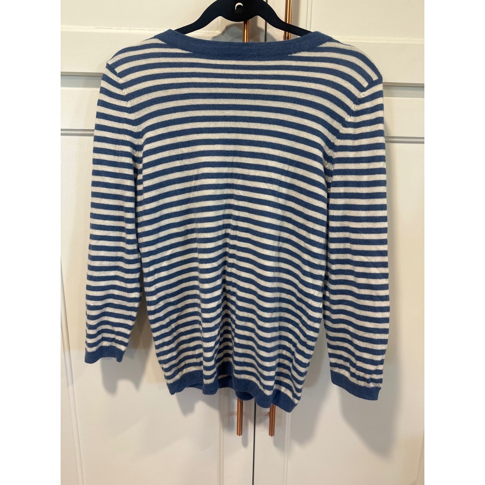 Talbots Womens Blue White Striped Lambswool Blend Crew Neck Sweater Size M boho